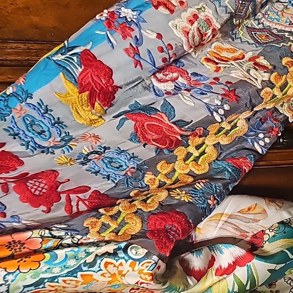 JOHNNY WAS DREAMER PRINT REVERSIBLE SILK  KIMONO W/EMBROIDERY SZ. MD! - Picture 10 of 16